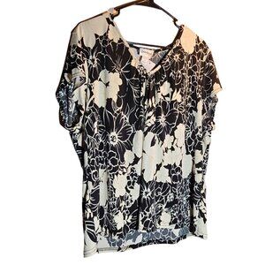 🌼black w/ yellow floral blouse, Claudia Richard, size 3X